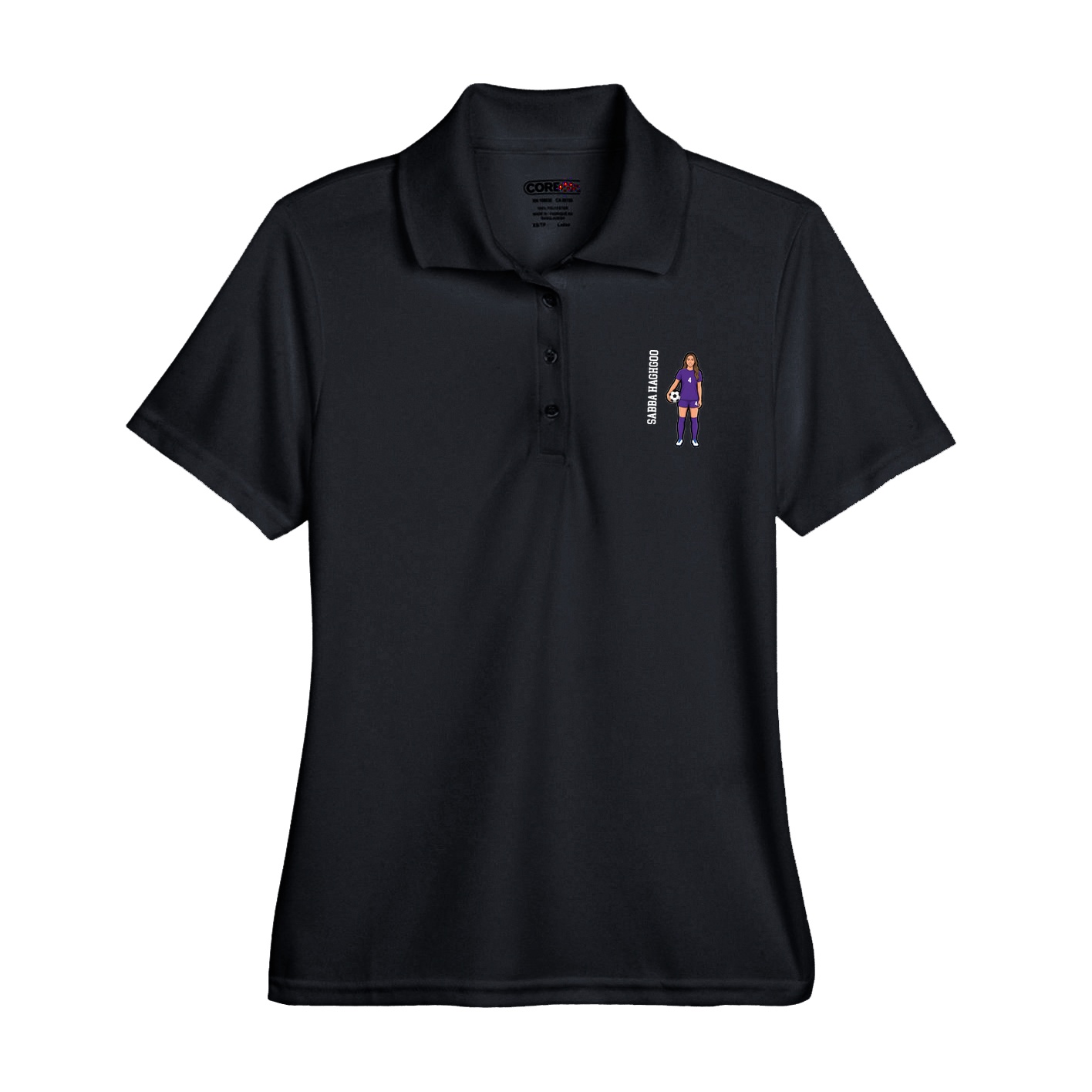 Womens Performance Polo — Name Vertical in Black