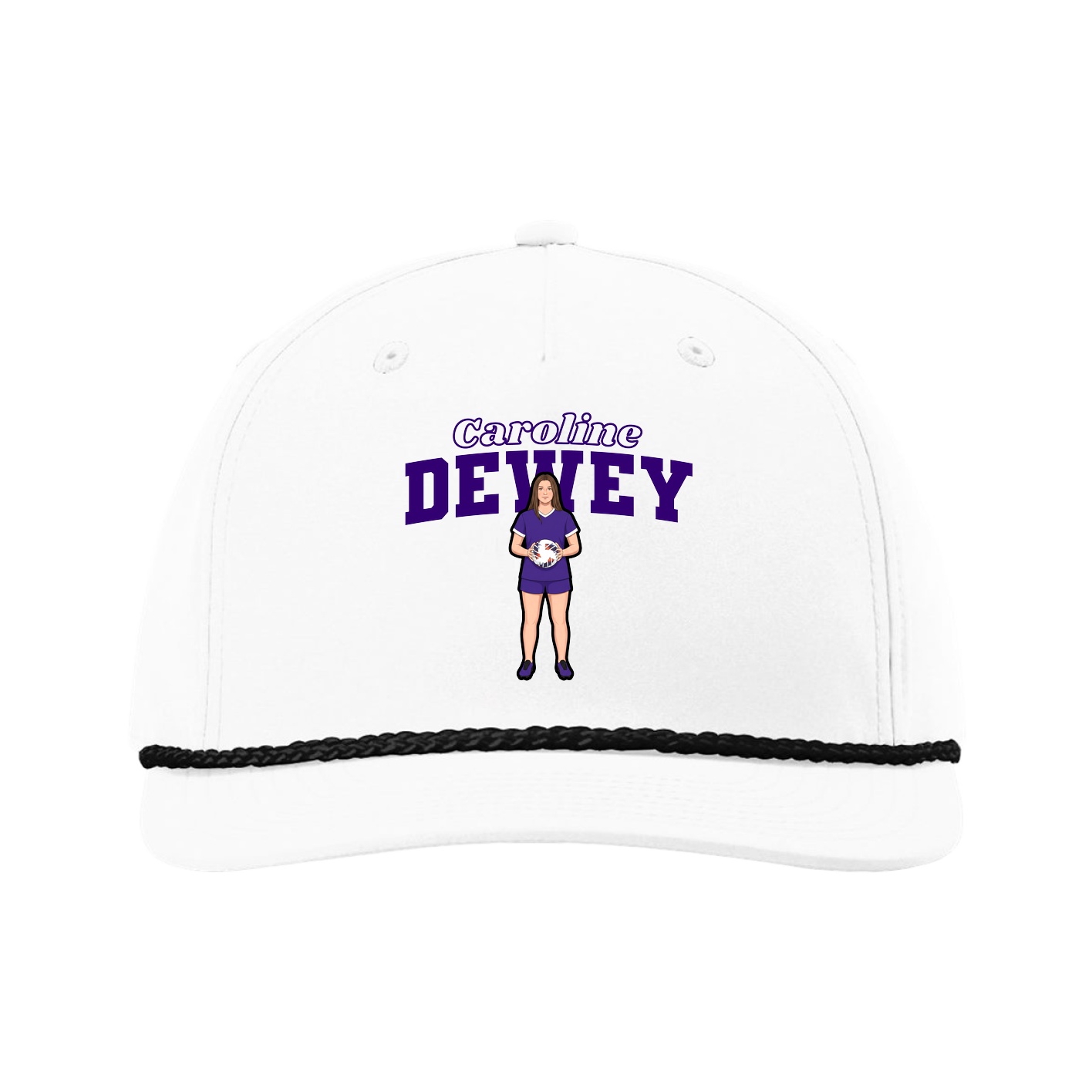 Five-Panel Classic Rope Cap — Name Arch in White