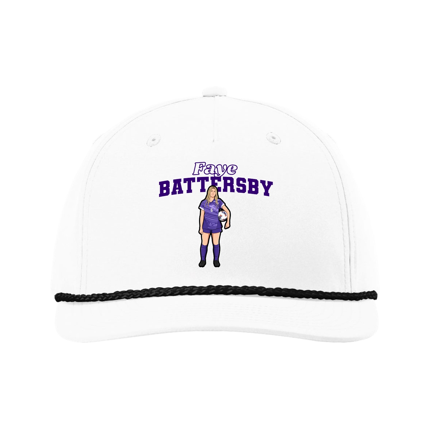 Five-Panel Classic Rope Cap — Name Arch in White