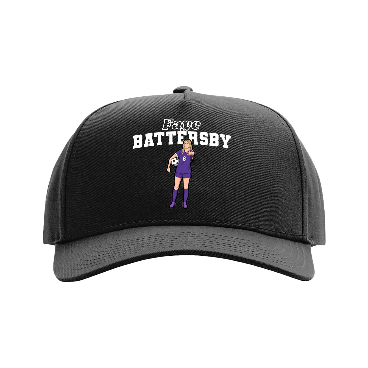 Full Fabric Five-Panel Champ Cap — Name Arch in Black