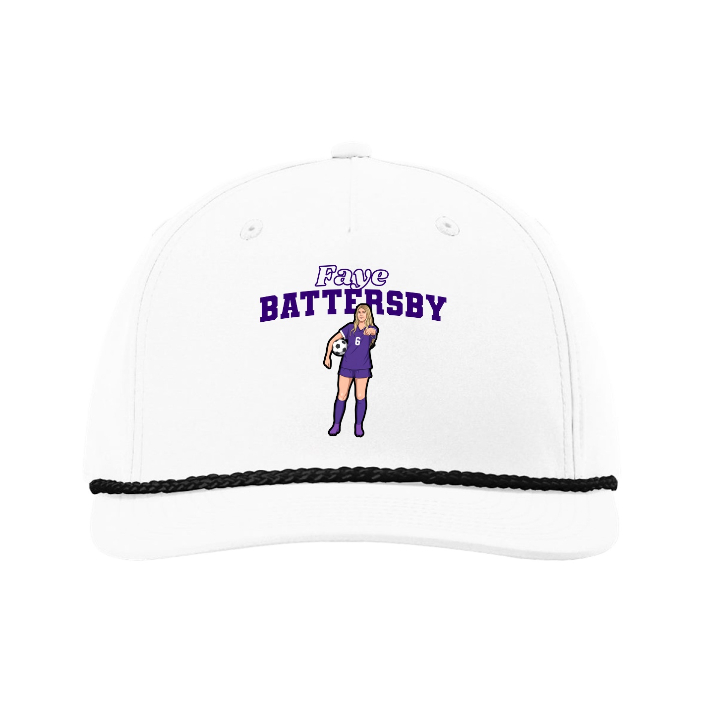 Five-Panel Classic Rope Cap — Name Arch in White