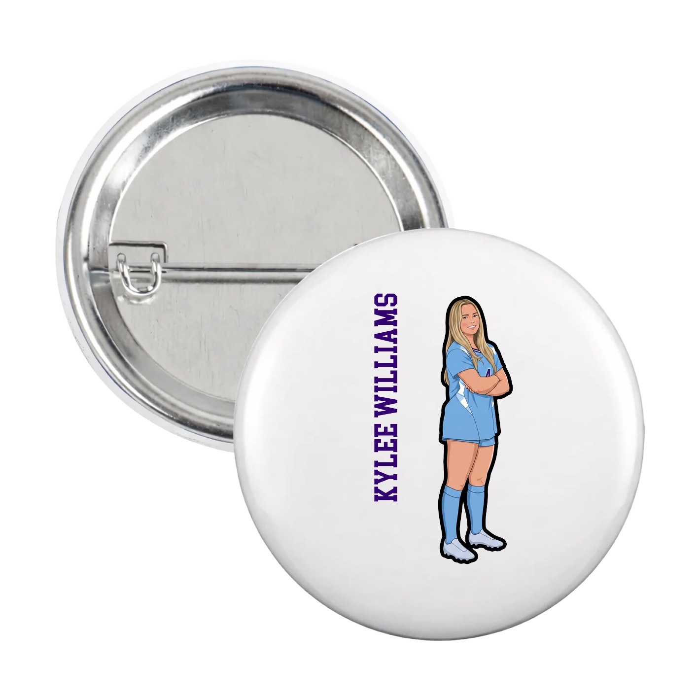 Game Day Button — Name Vertical in White