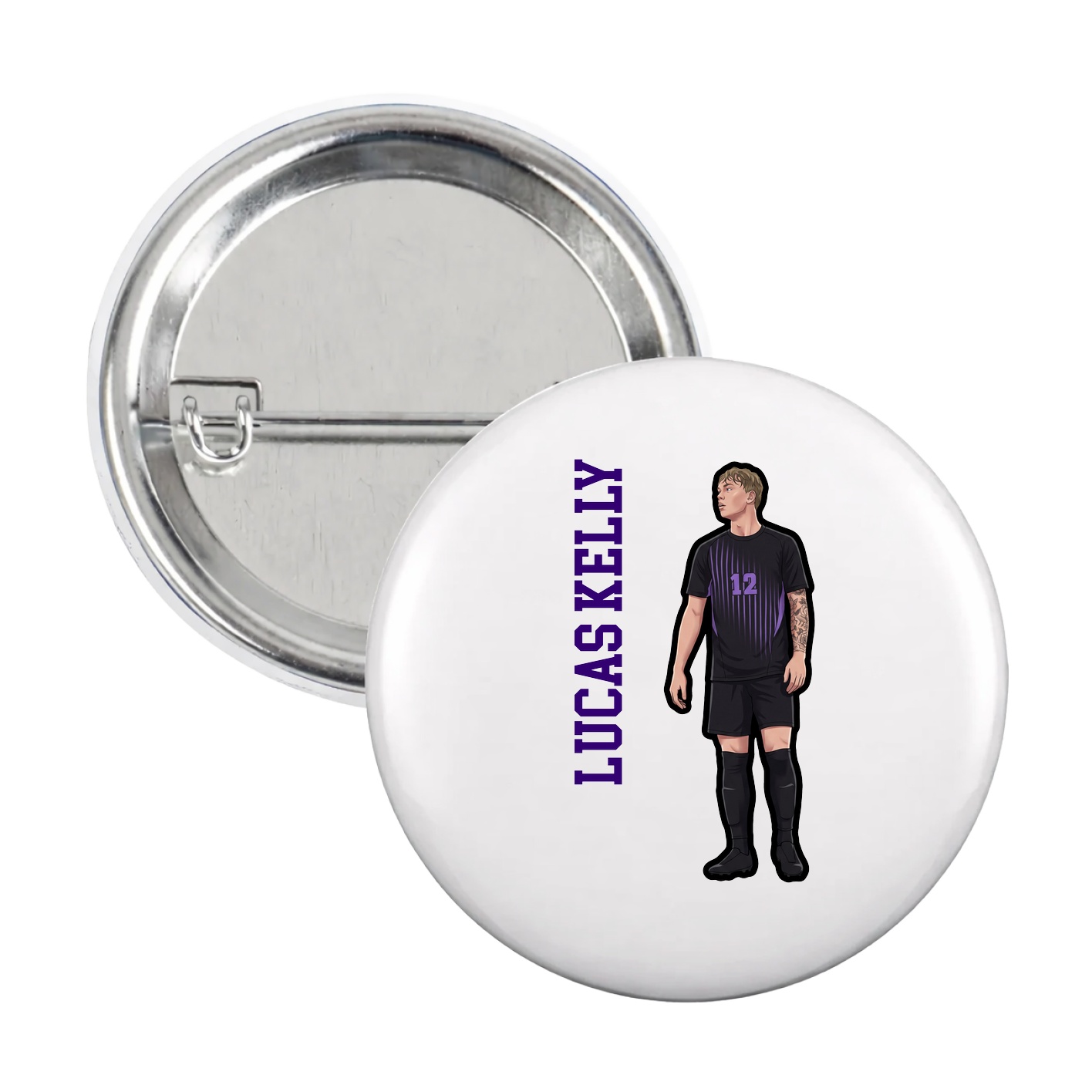Game Day Button — Name Vertical in White