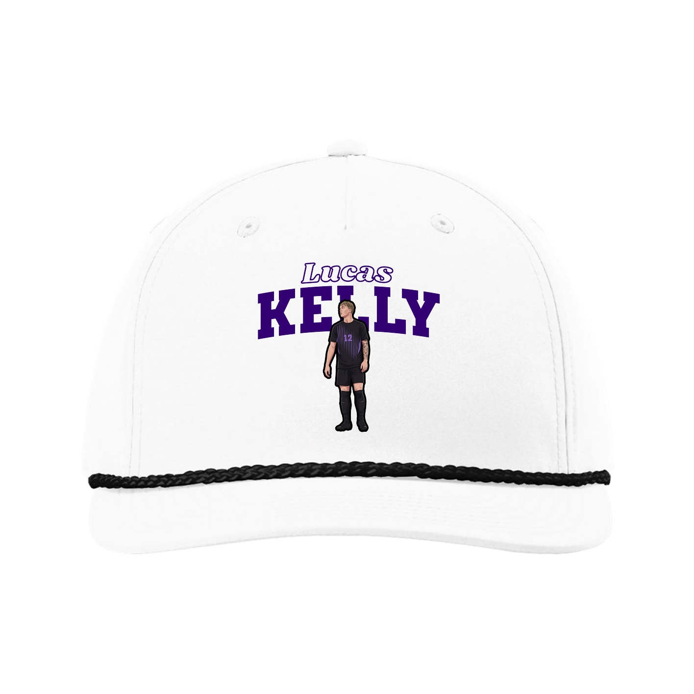Five-Panel Classic Rope Cap — Name Arch in White