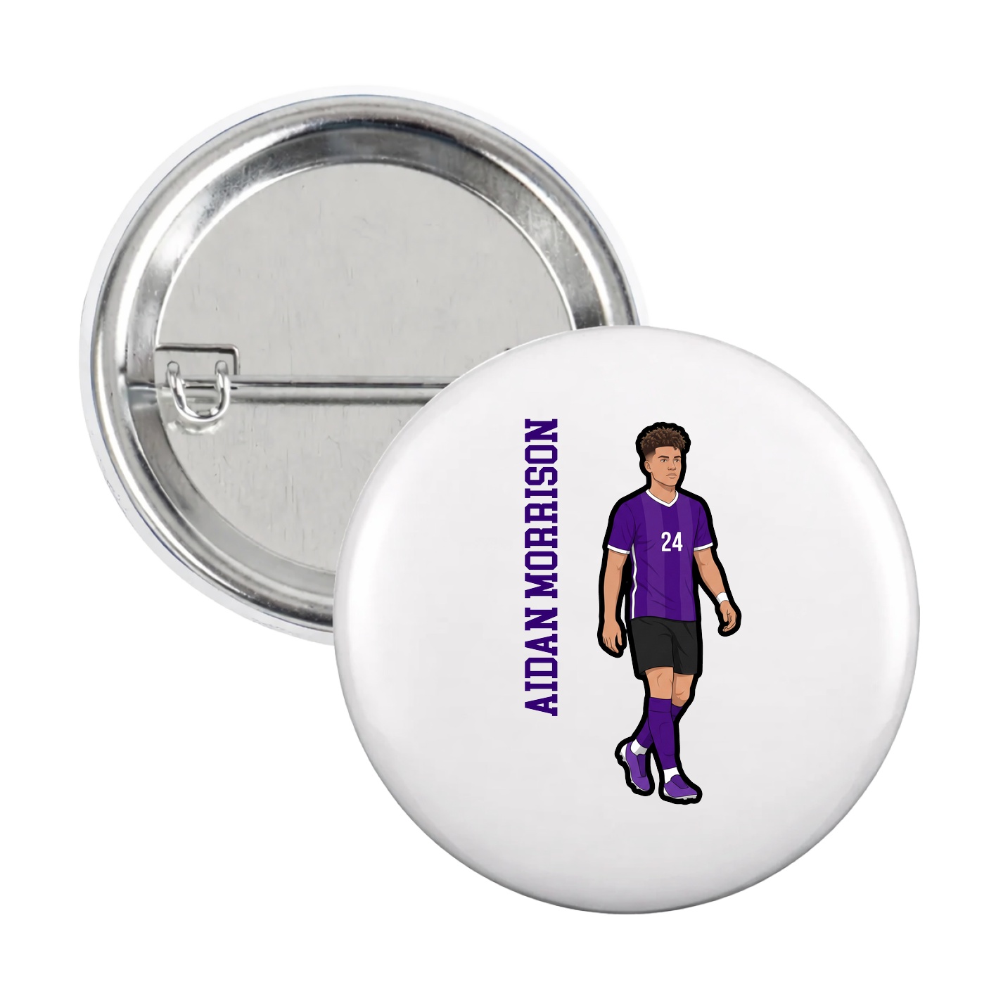 Game Day Button — Name Vertical in White