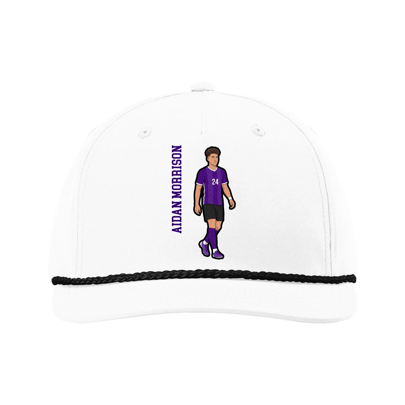 Five-Panel Classic Rope Cap — Name Vertical in White