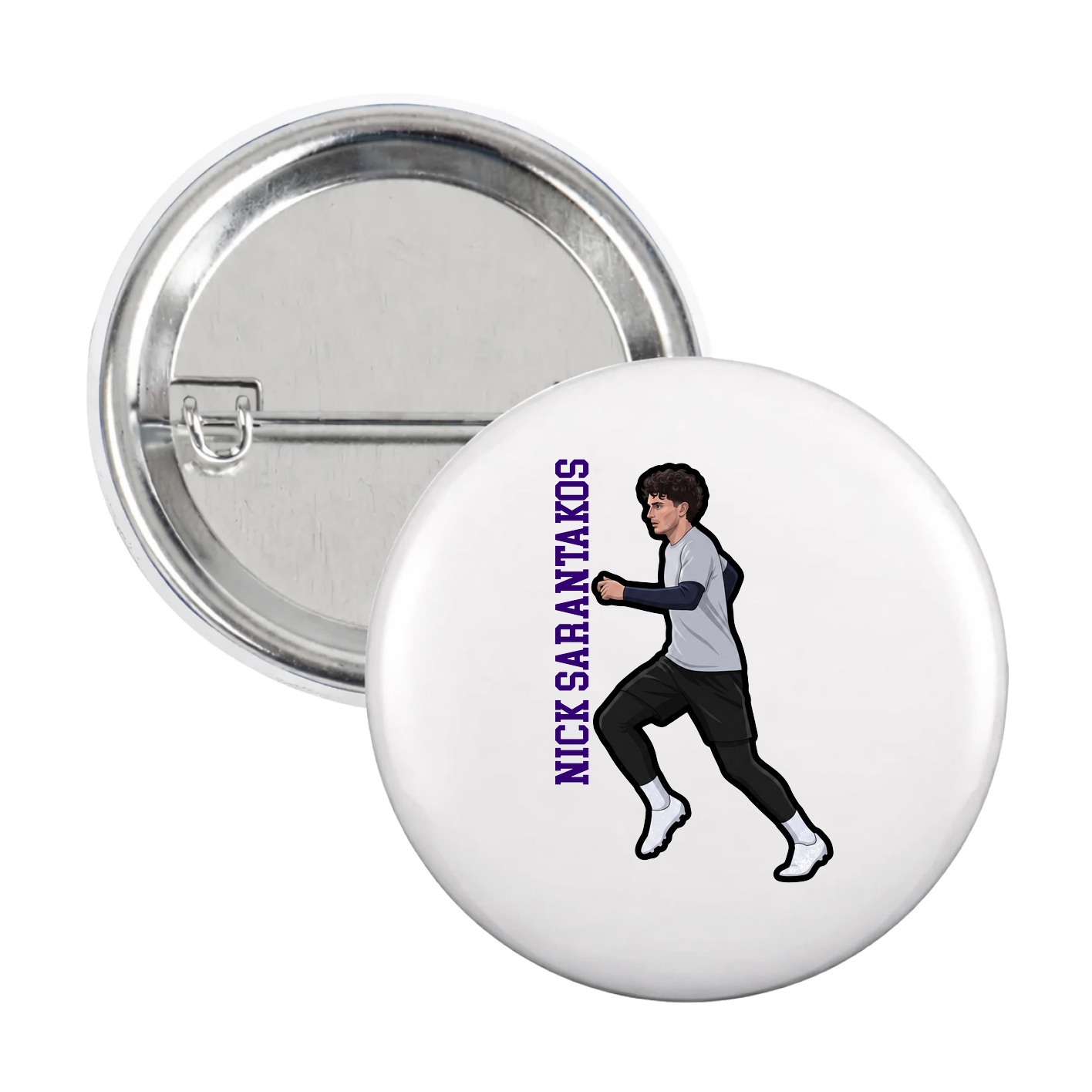 Game Day Button — Name Vertical in White