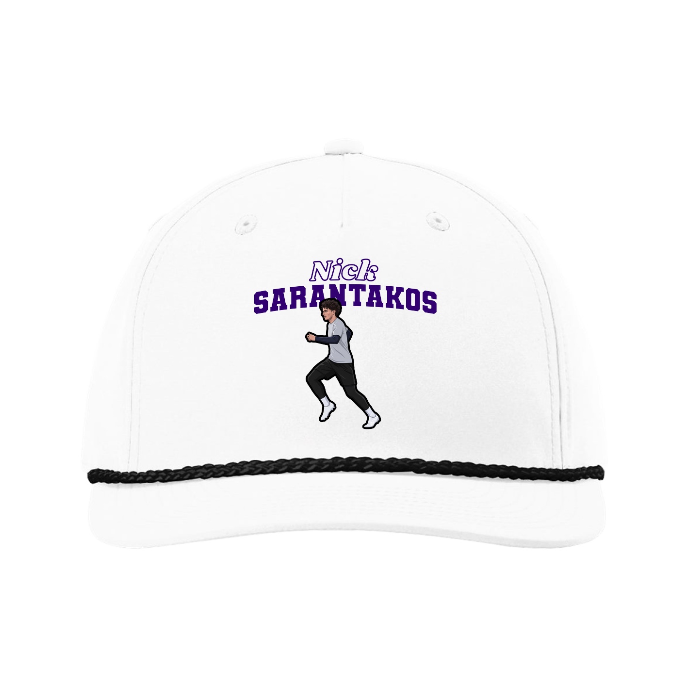 Five-Panel Classic Rope Cap — Name Arch in White