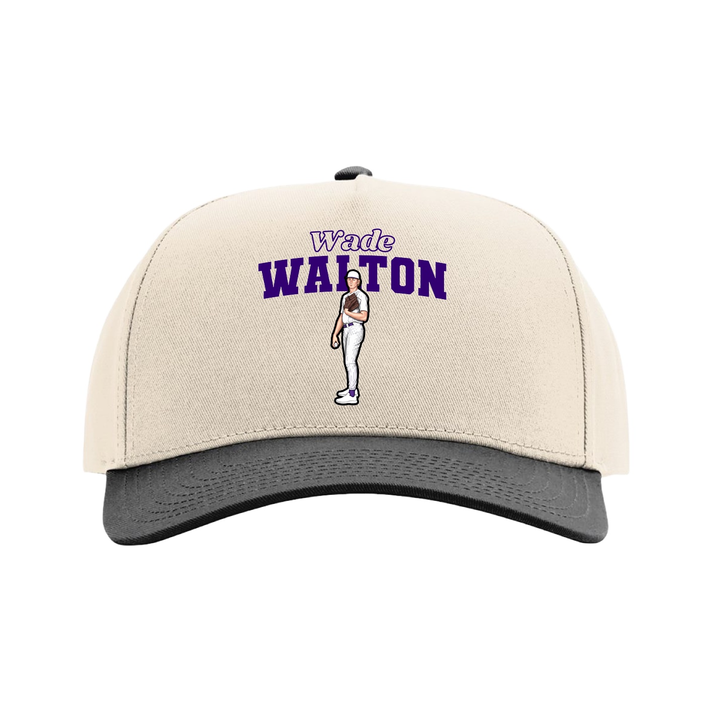 Full Fabric Five-Panel Champ Cap — Name Arch in Cream/Black