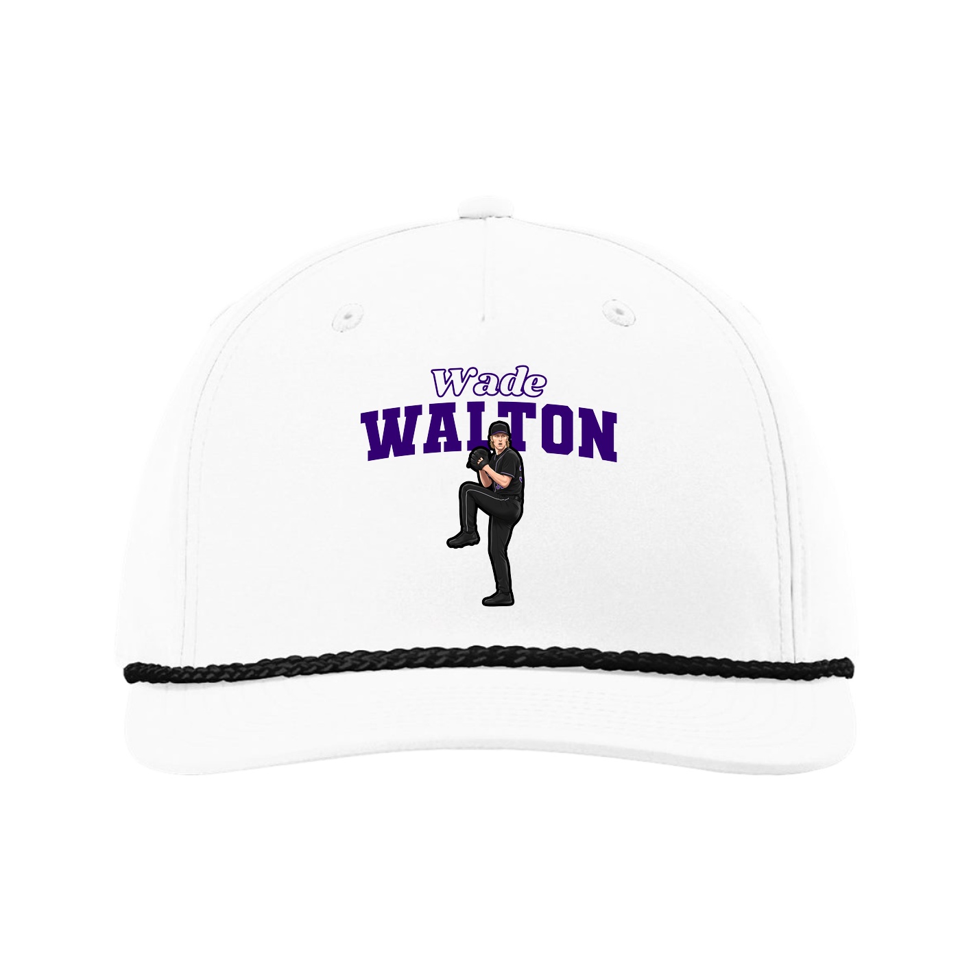 Five-Panel Classic Rope Cap — Name Arch in White