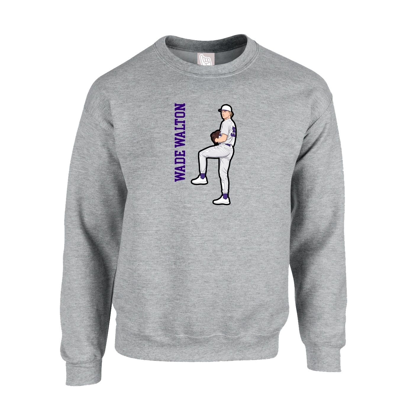 Fleece Crew — Name Vertical in Grey
