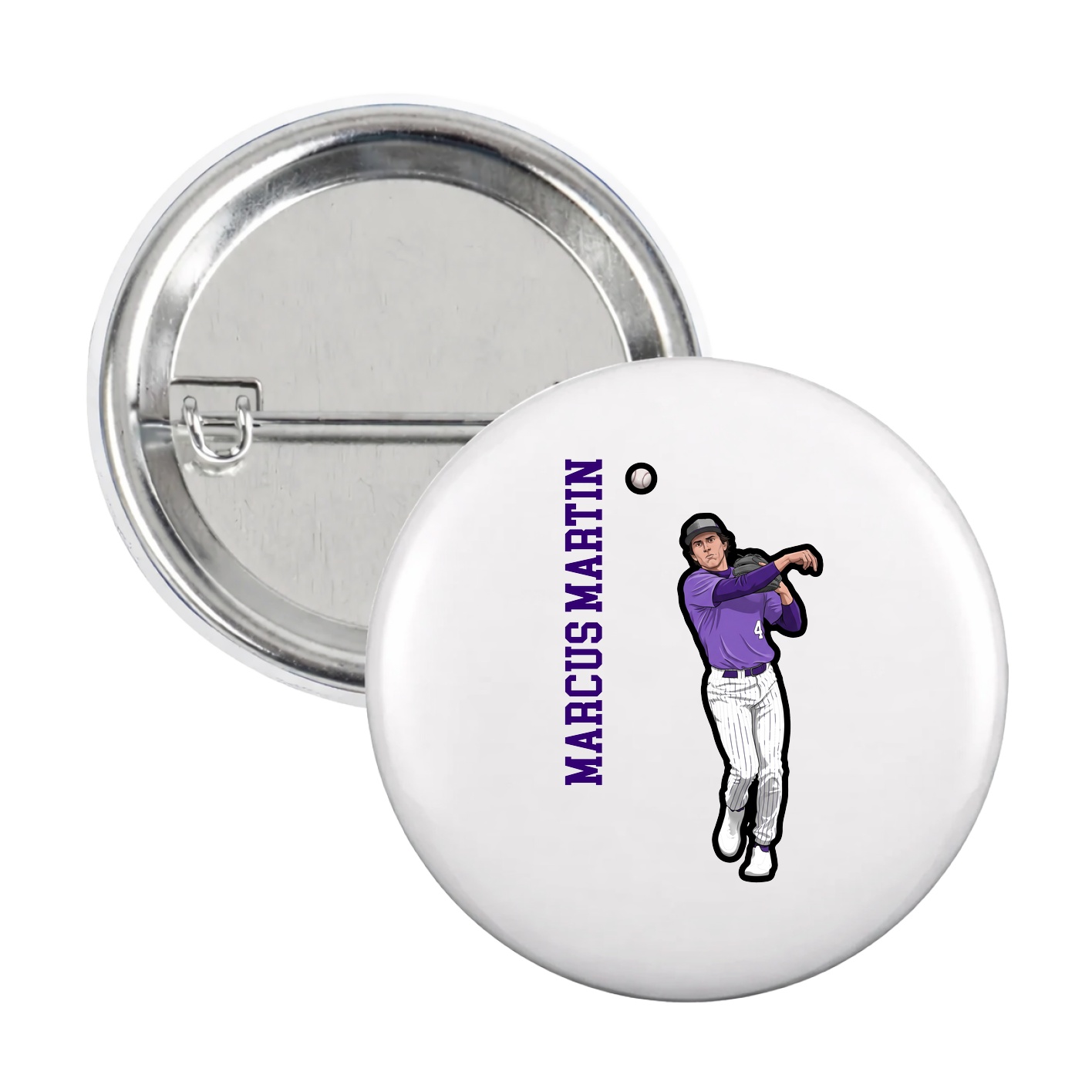 Game Day Button — Name Vertical in White
