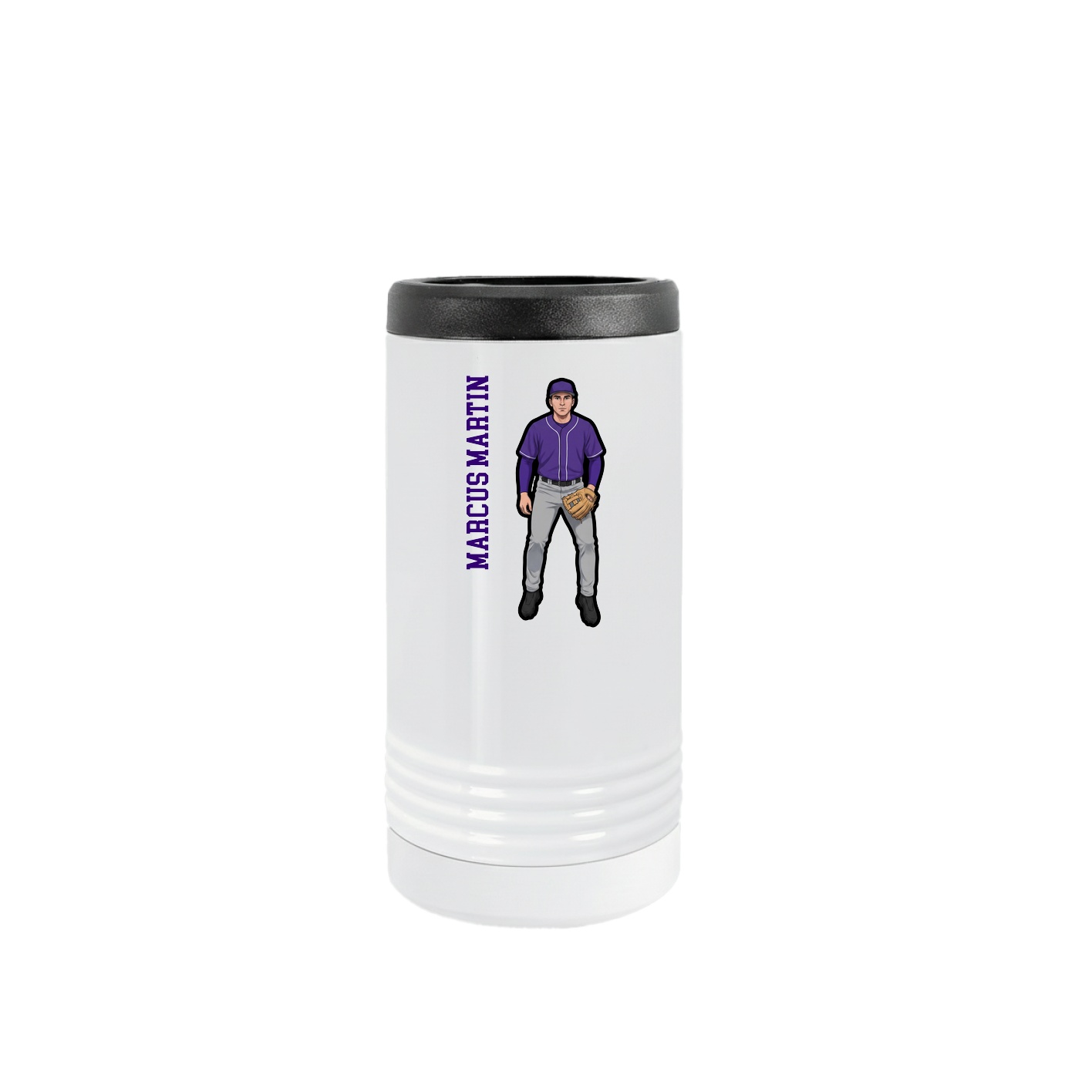 Slim Beverage Holder — Name Vertical in White