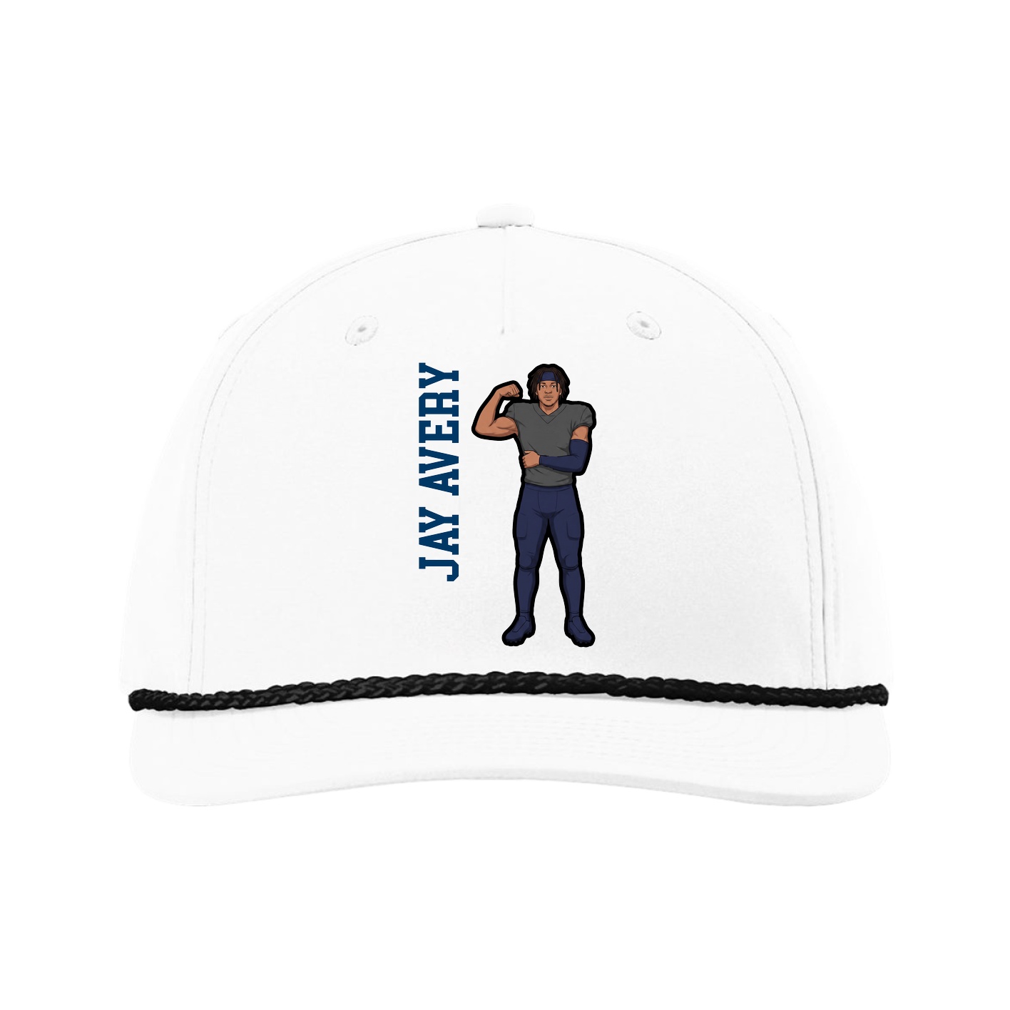 Five-Panel Classic Rope Cap — Name Vertical in White