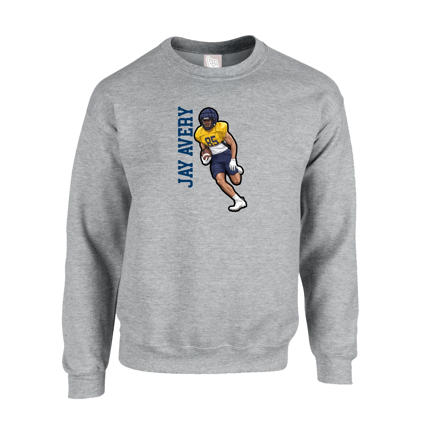 Fleece Crew — Name Vertical in Grey