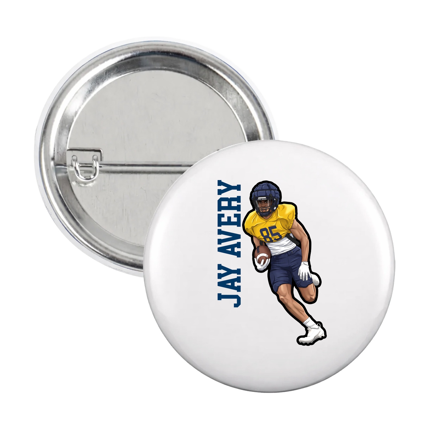 Game Day Button — Name Vertical in White