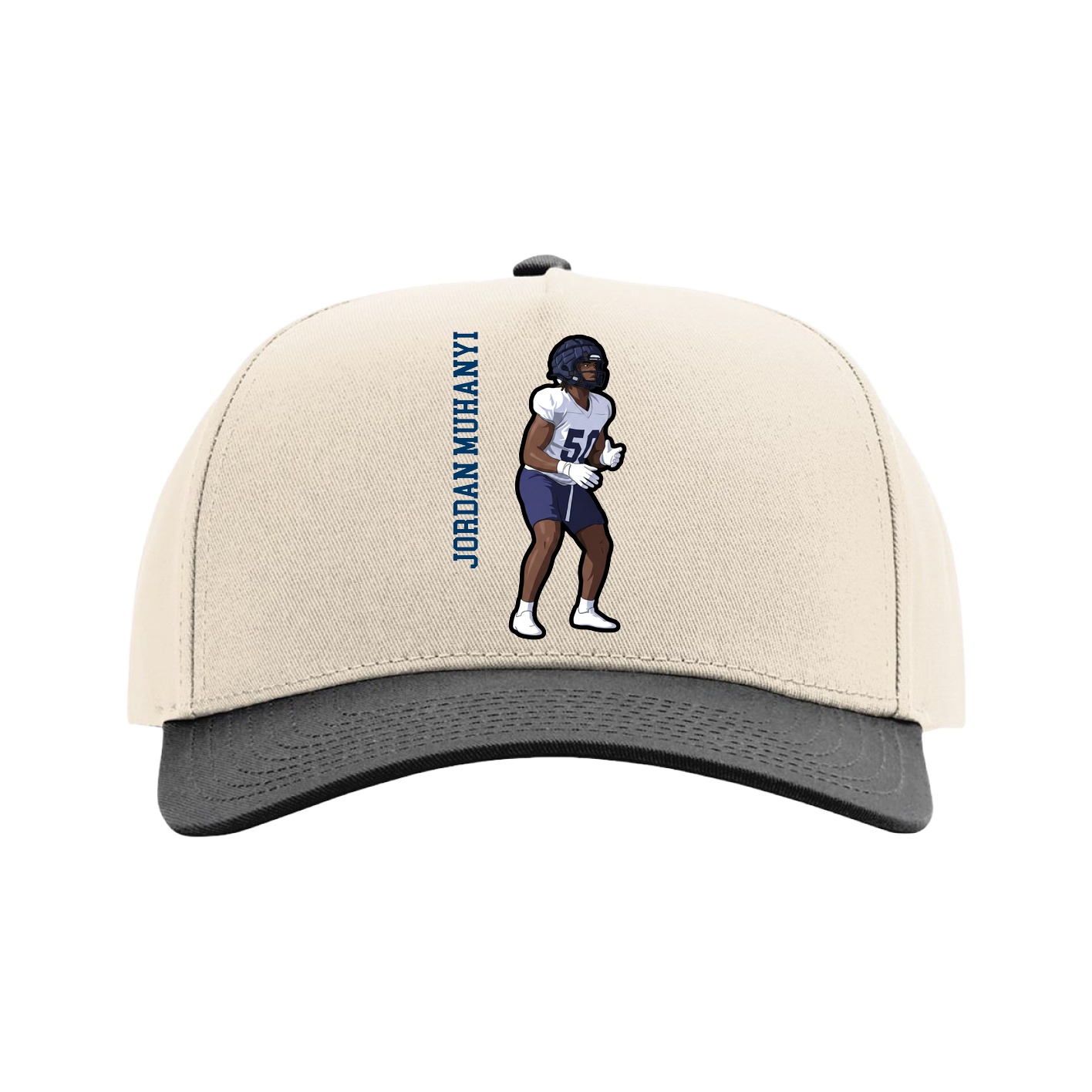 Full Fabric Five-Panel Champ Cap — Name Vertical in Cream/Black