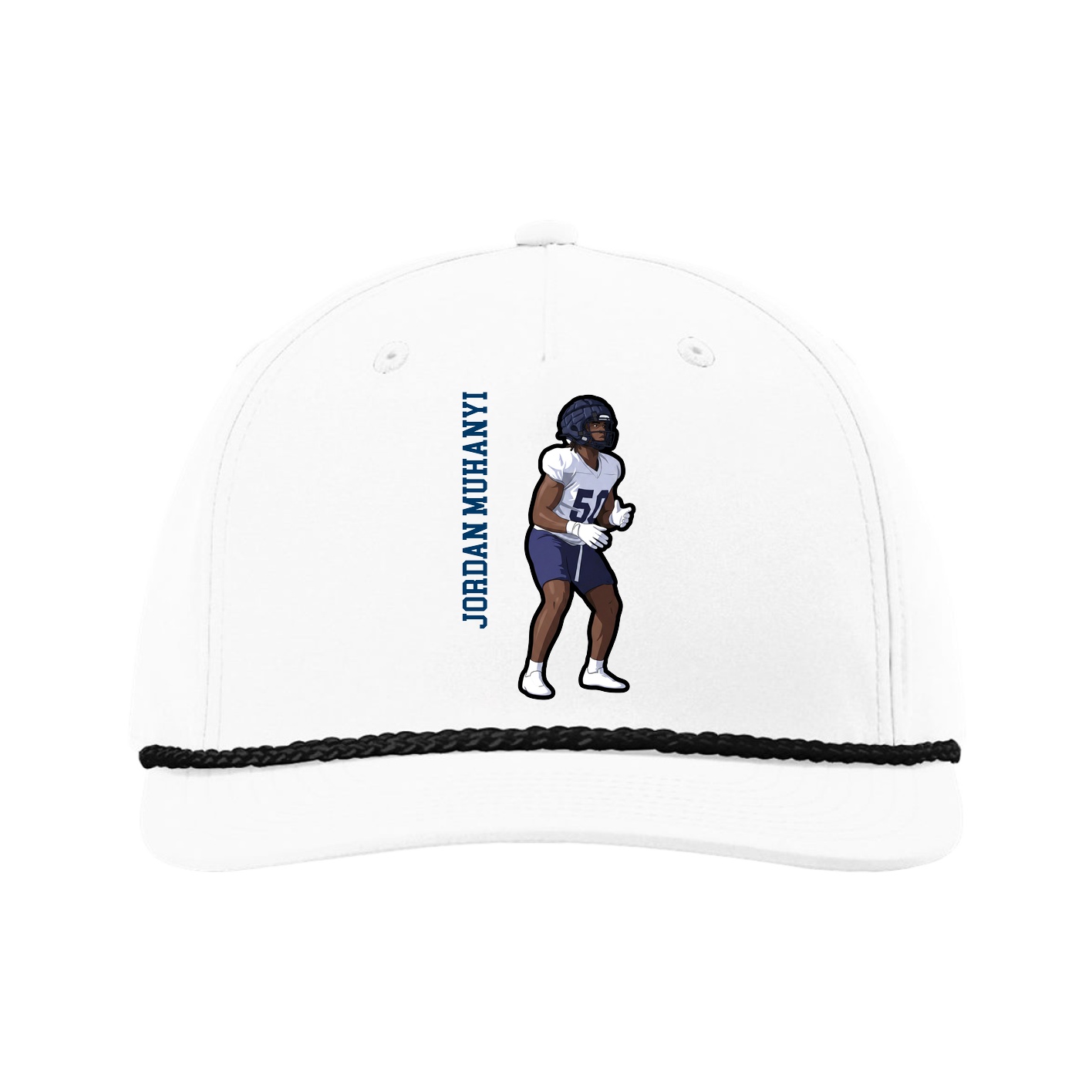 Five-Panel Classic Rope Cap — Name Vertical in White