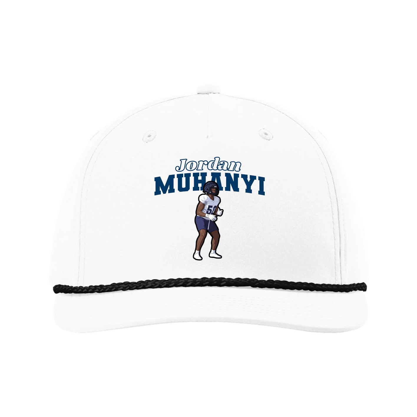 Five-Panel Classic Rope Cap — Name Arch in White
