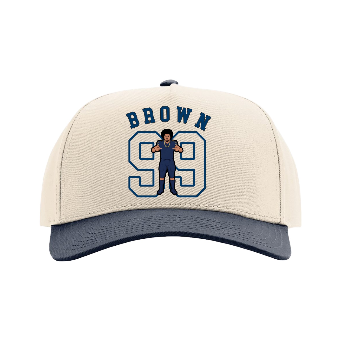 Full Fabric Five-Panel Champ Cap — Shirsey Arch in Cream/Navy