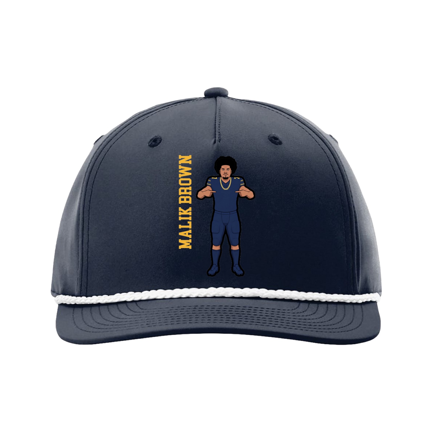 Five-Panel Classic Rope Cap — Name Vertical in Navy