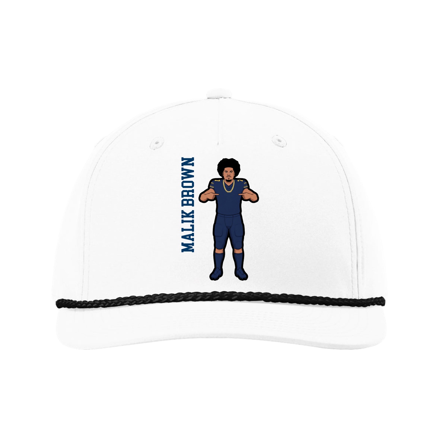 Five-Panel Classic Rope Cap — Name Vertical in White