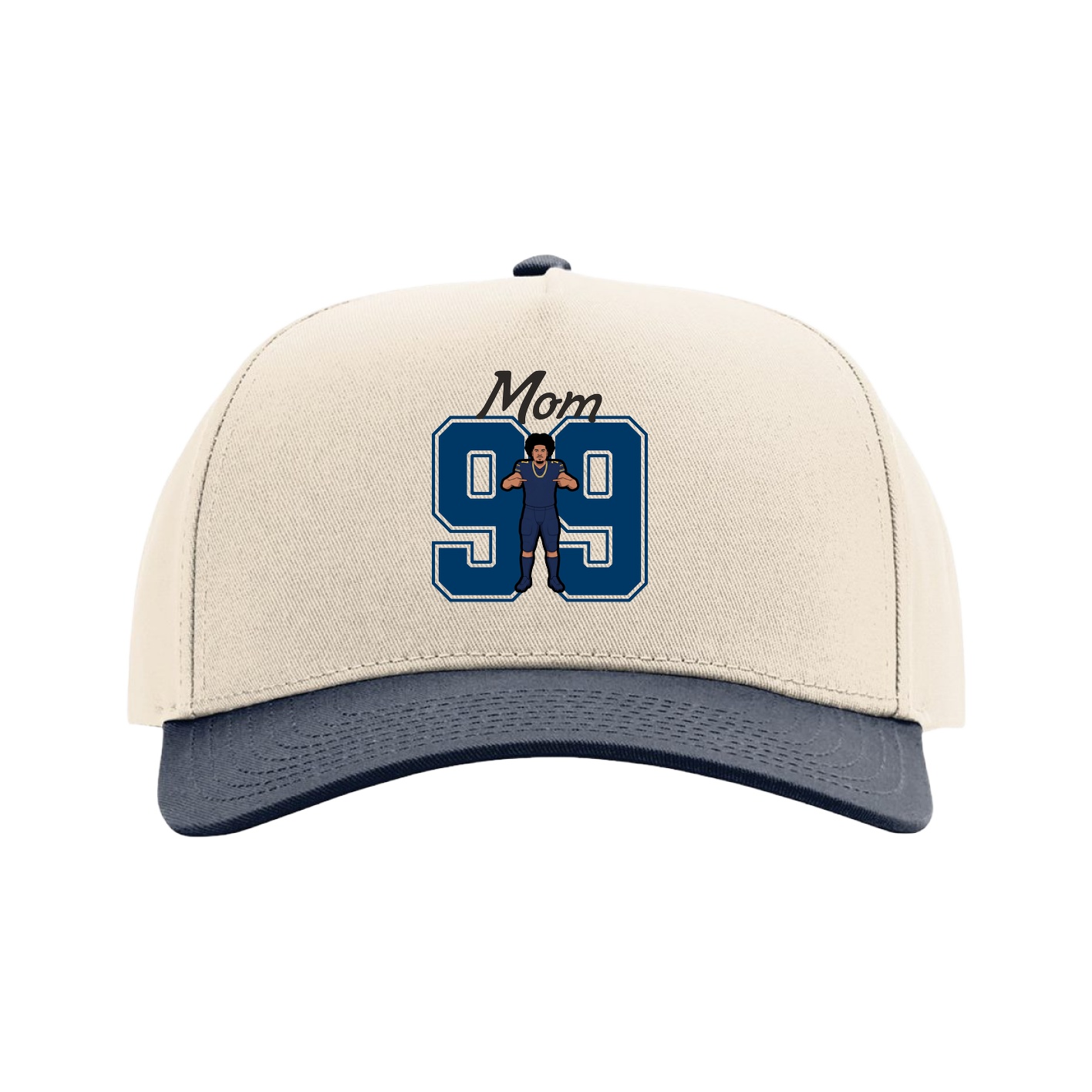 Full Fabric Five-Panel Champ Cap — Mothers Day Shirsey in Cream/Navy