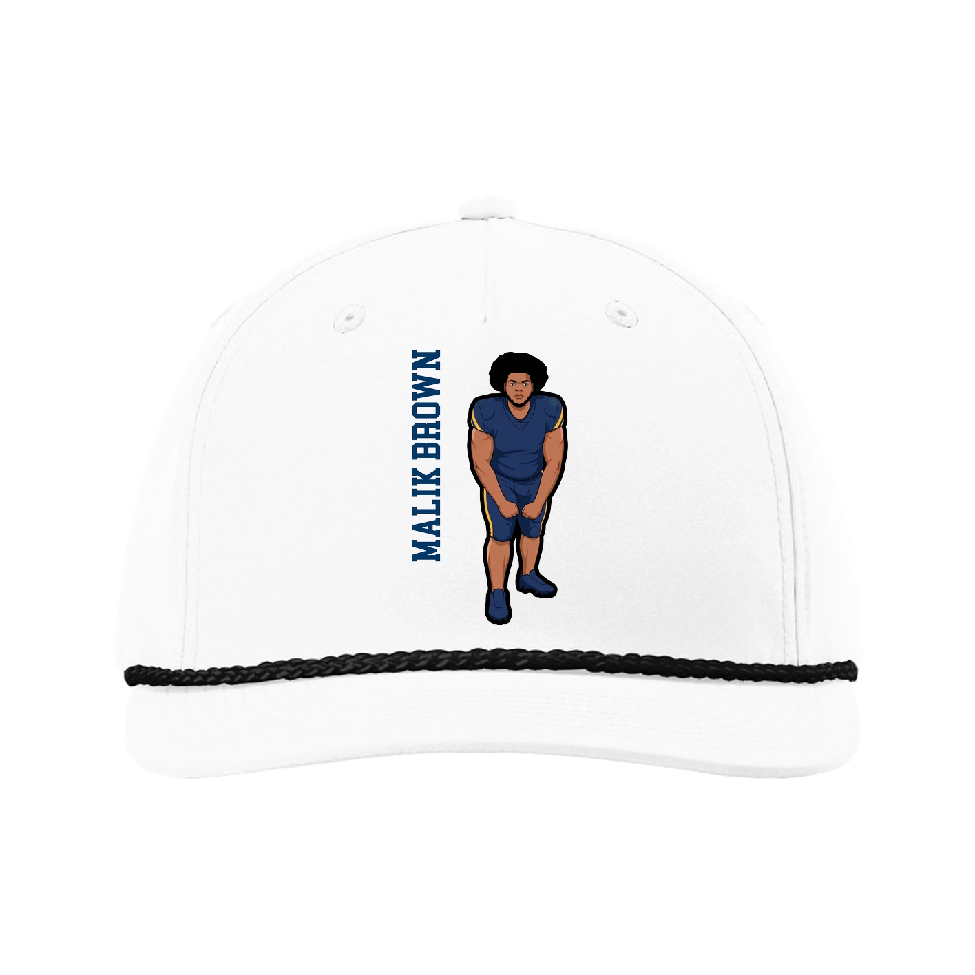 Five-Panel Classic Rope Cap — Name Vertical in White