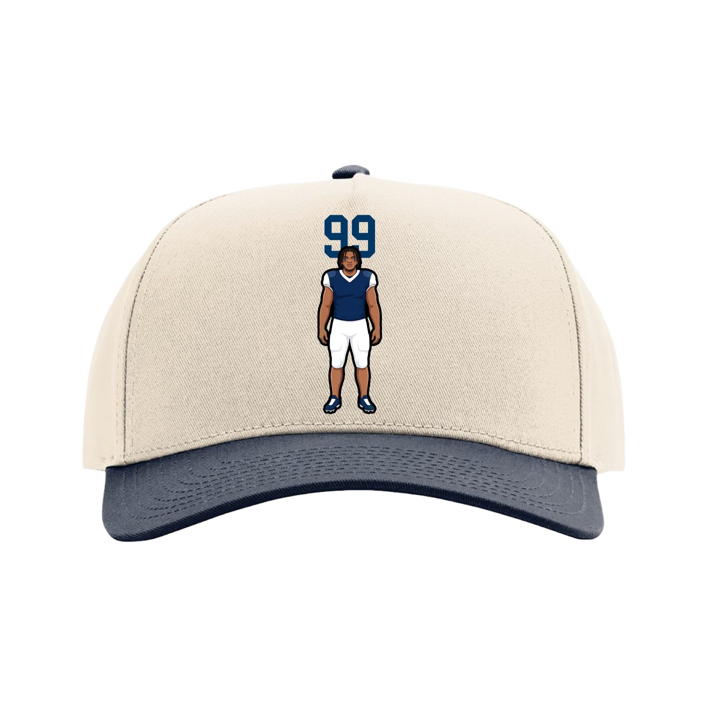 Full Fabric Five-Panel Champ Cap — Number Top in Cream/Navy