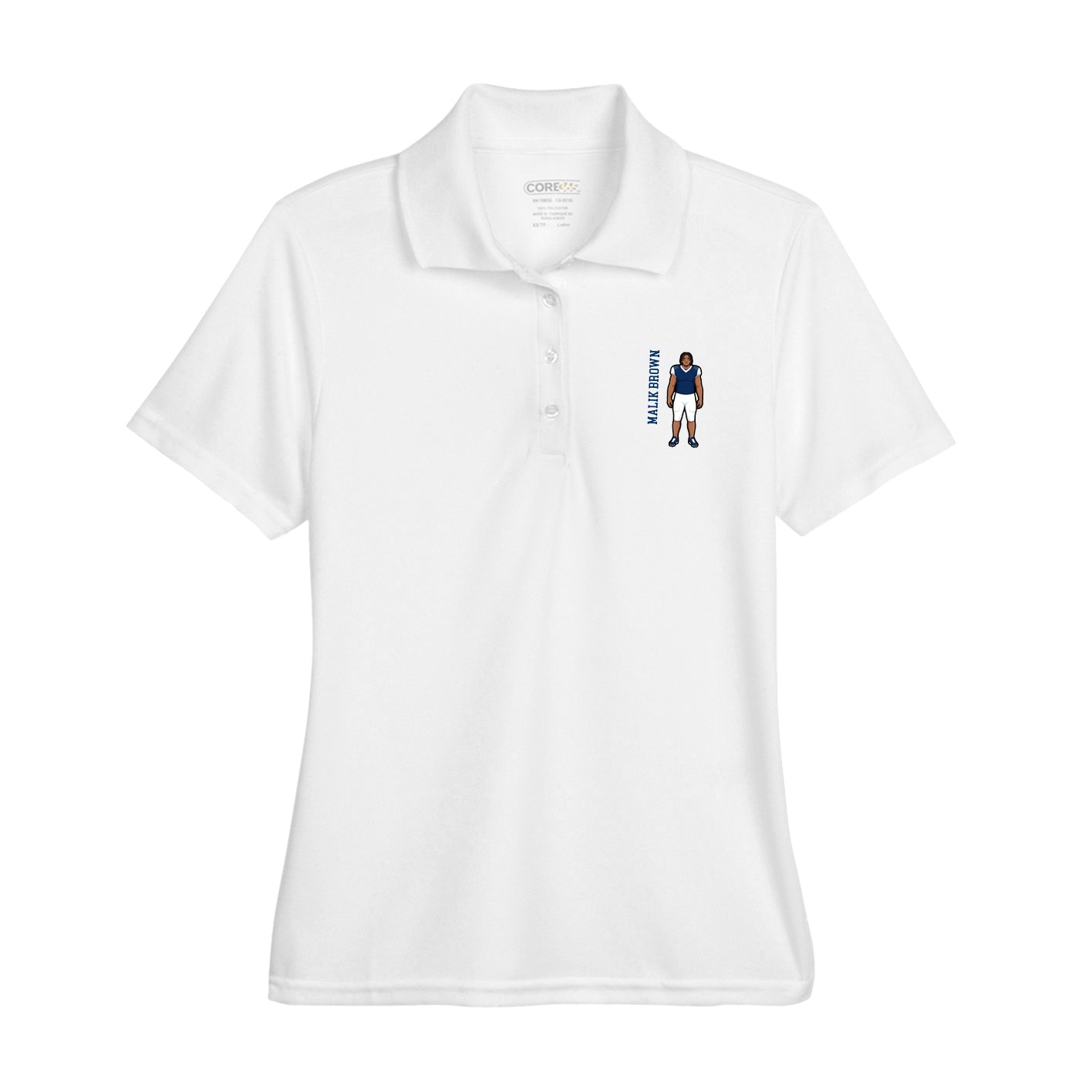 Womens Performance Polo — Name Vertical in White