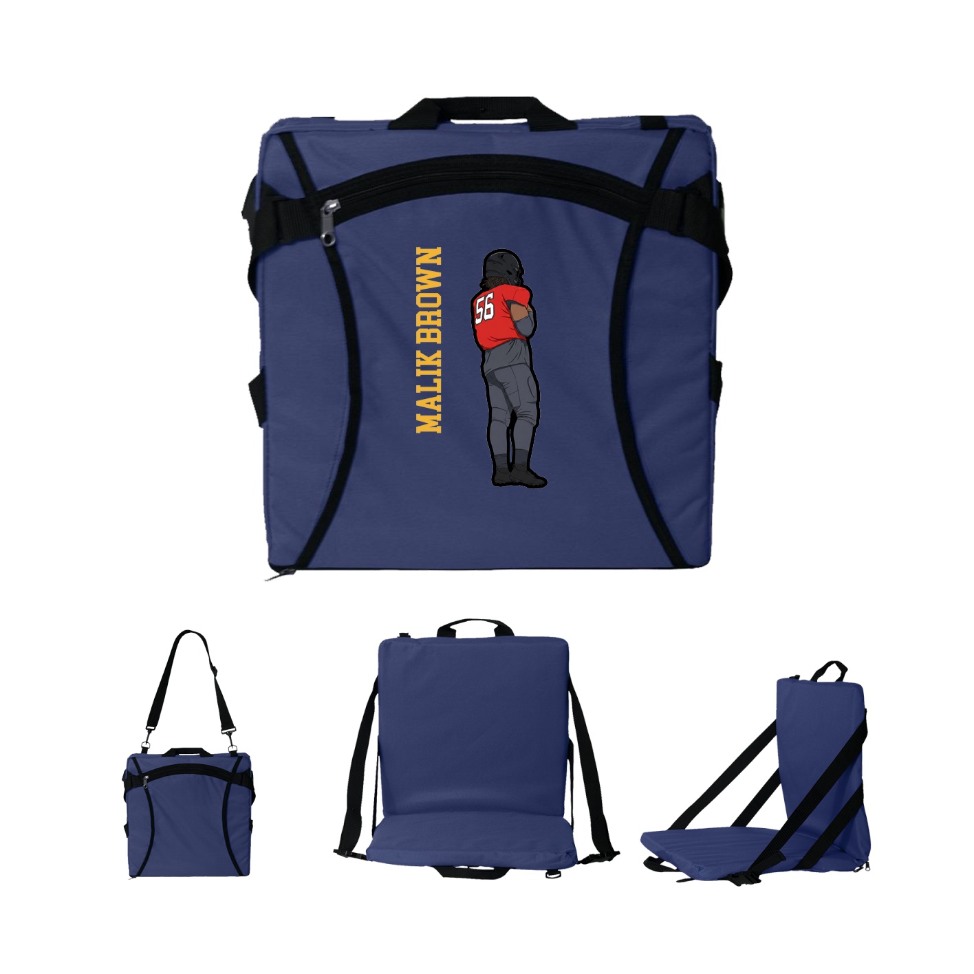 Folding Stadium Seat — Name Vertical in Navy