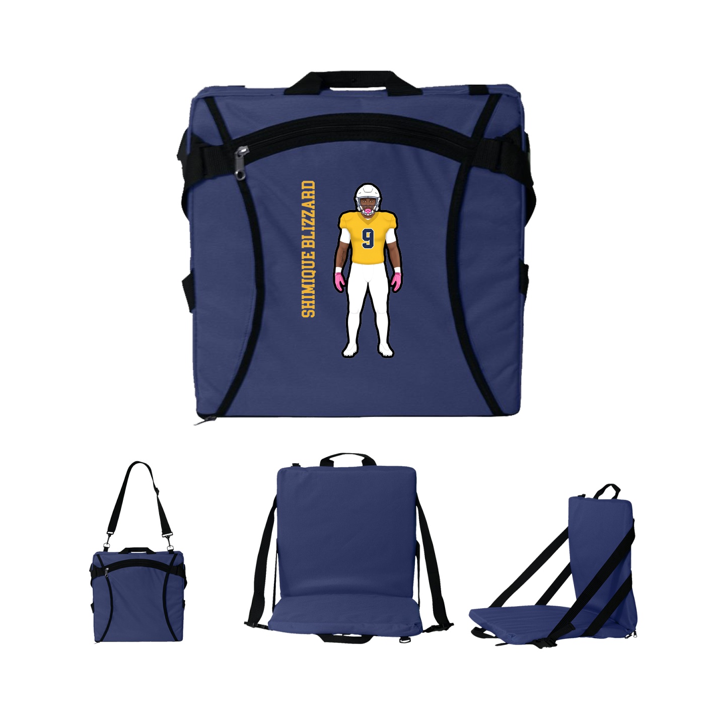 Folding Stadium Seat — Name Vertical in Navy