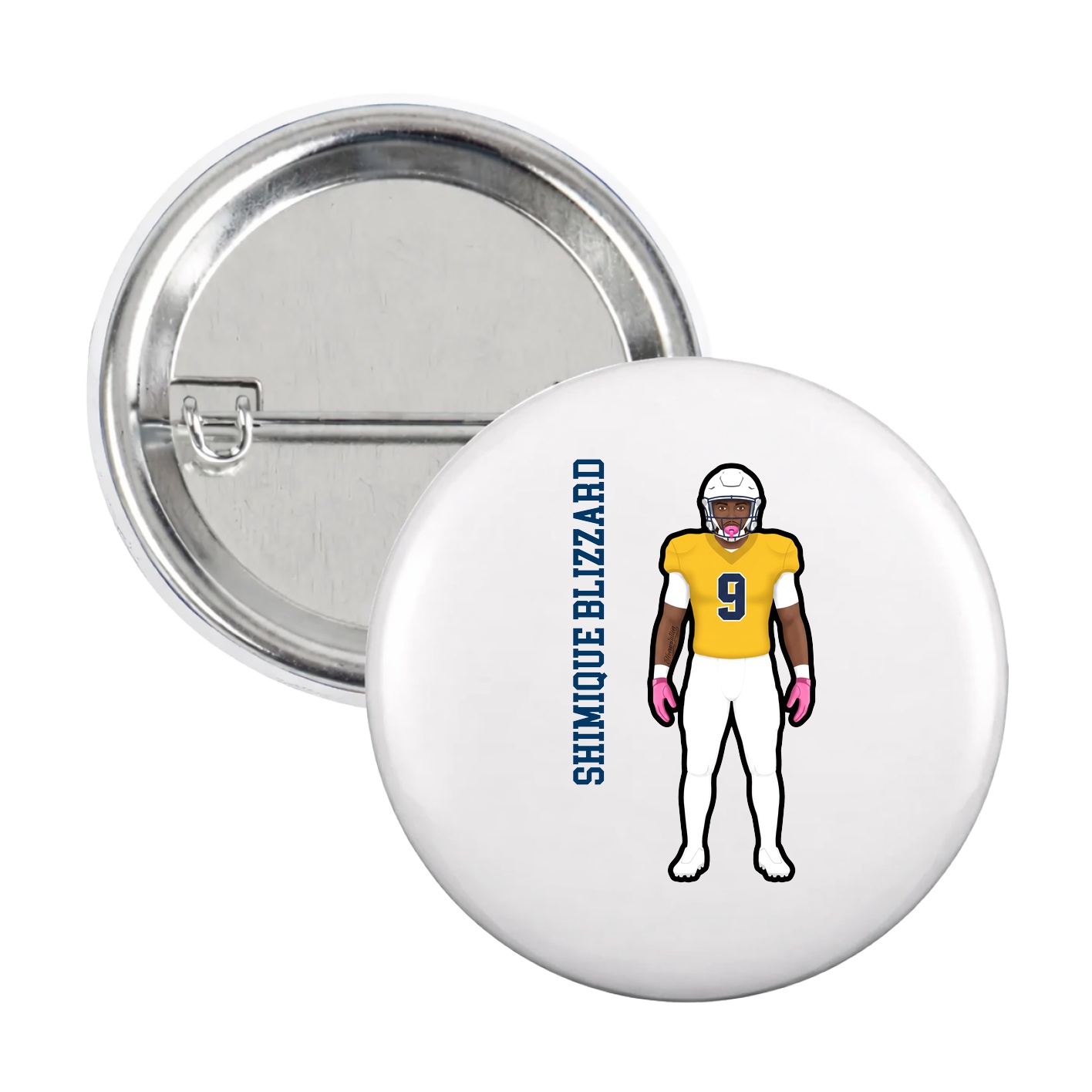 Game Day Button — Name Vertical in White