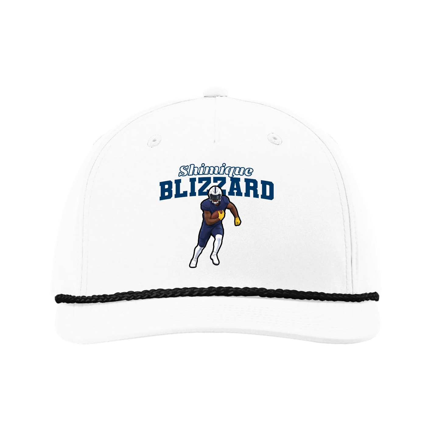 Five-Panel Classic Rope Cap — Name Arch in White