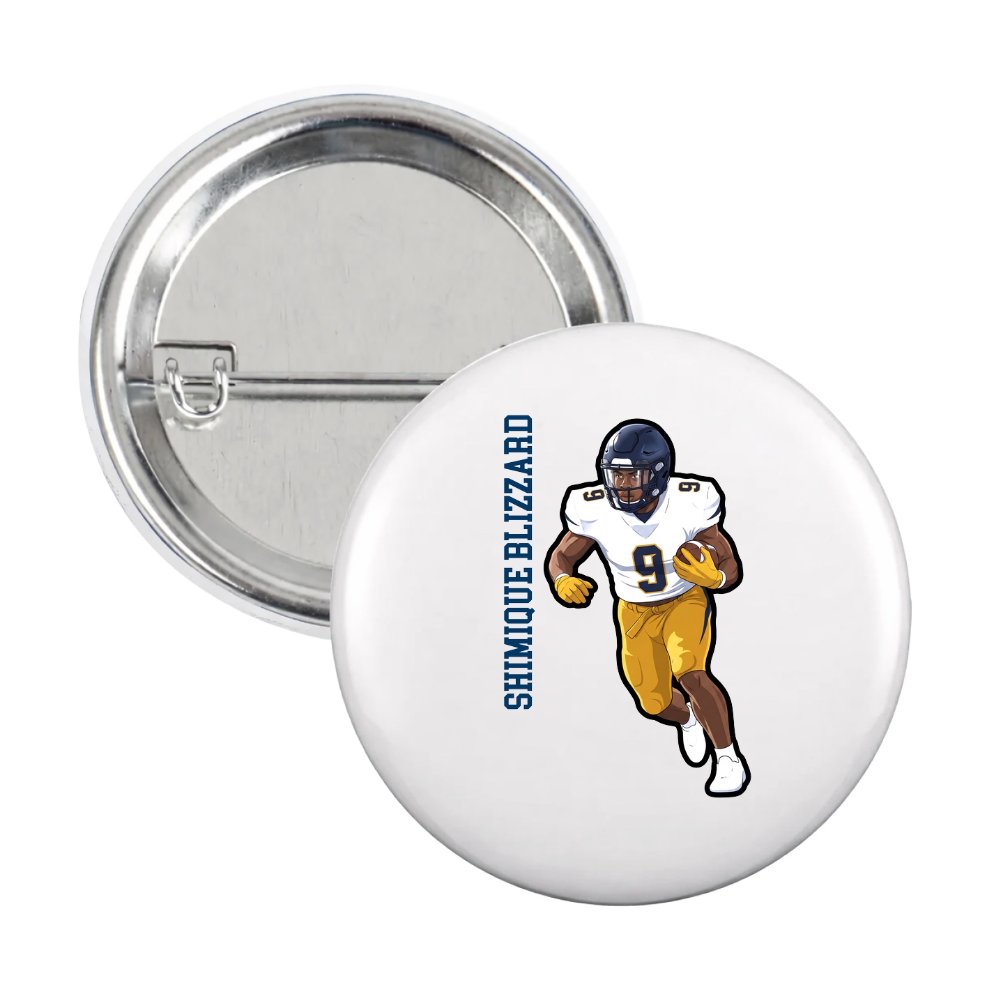 Game Day Button — Name Vertical in White
