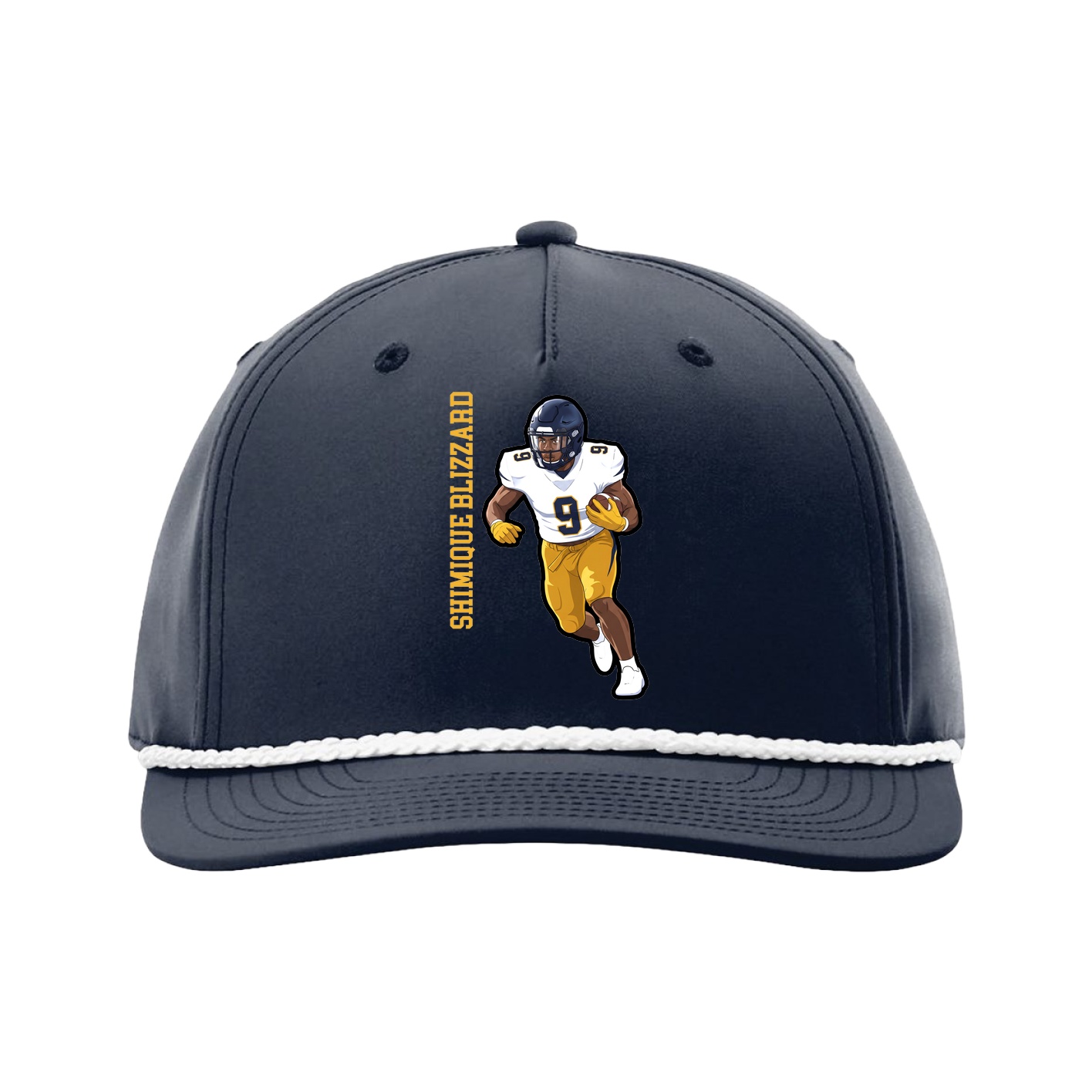 Five-Panel Classic Rope Cap — Name Vertical in Navy