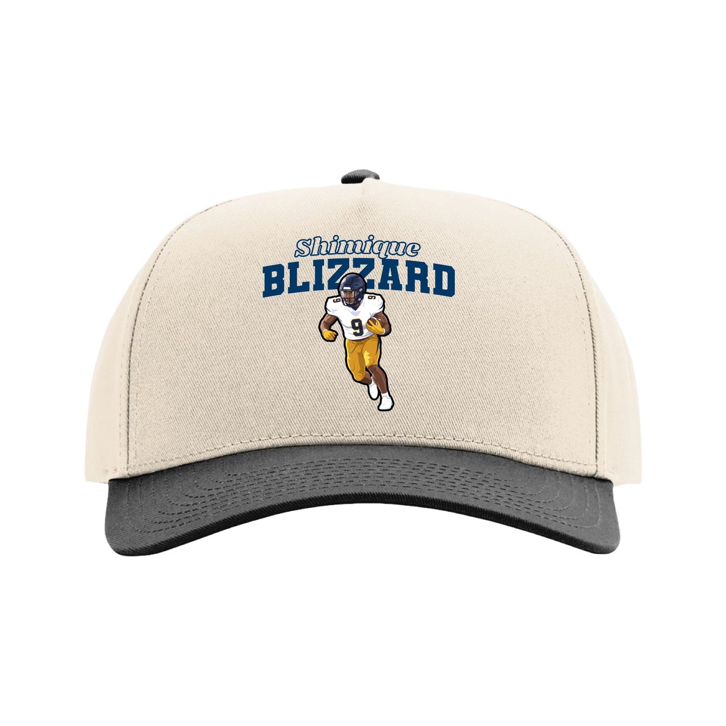 Full Fabric Five-Panel Champ Cap — Name Arch in Cream/Black