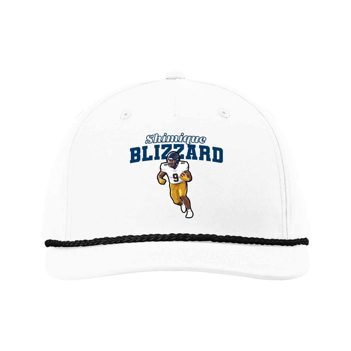 Five-Panel Classic Rope Cap — Name Arch in White