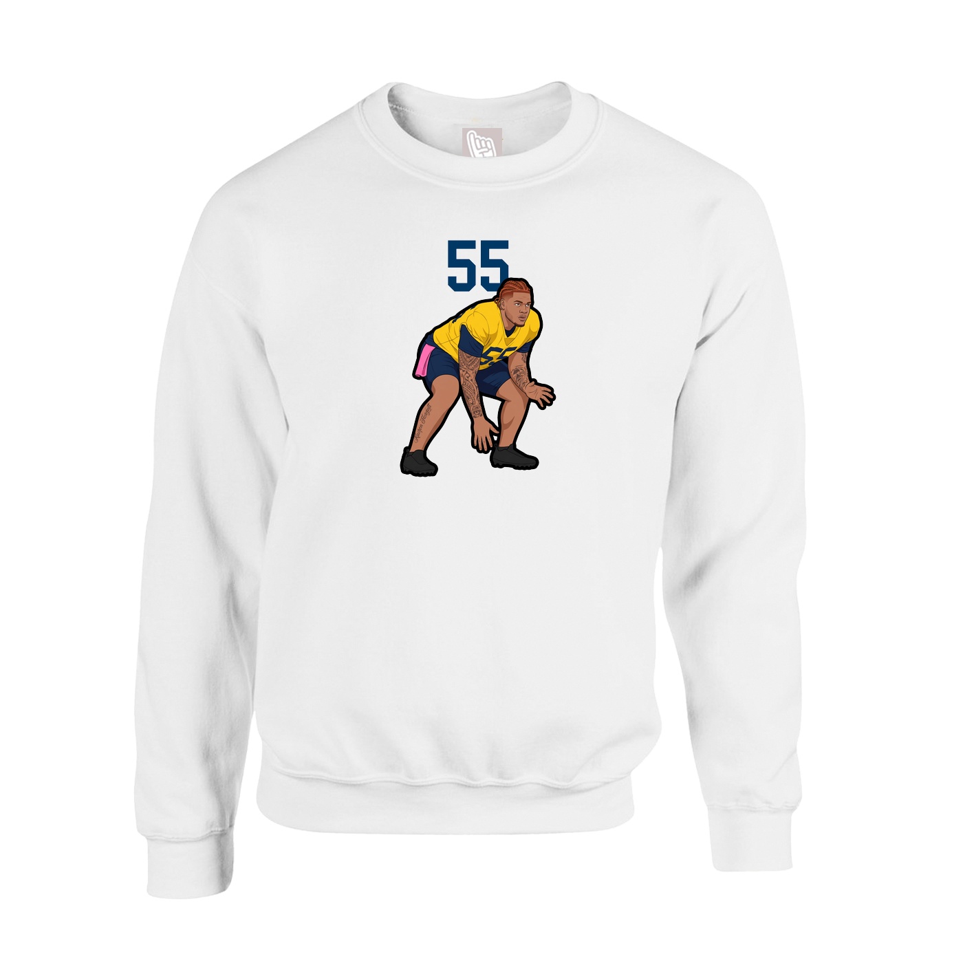 Fleece Crew — Number Top in White
