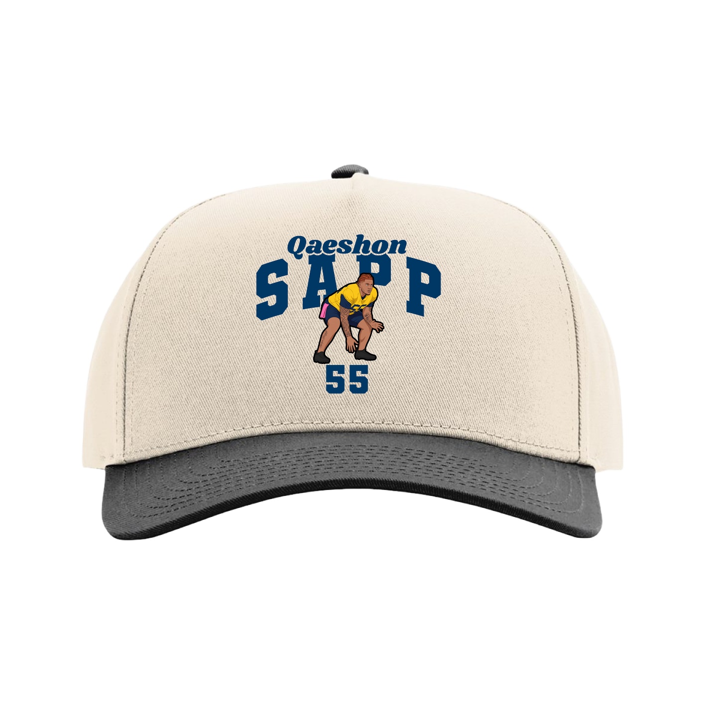 Full Fabric Five-Panel Champ Cap — Signature Arch in Cream/Black