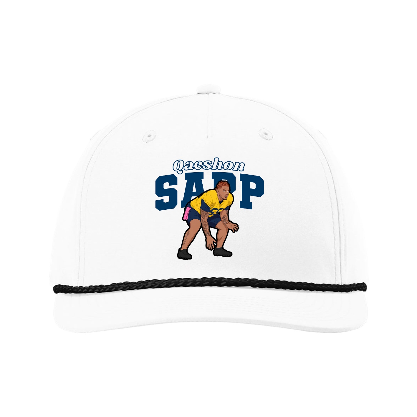 Five-Panel Classic Rope Cap — Name Arch in White
