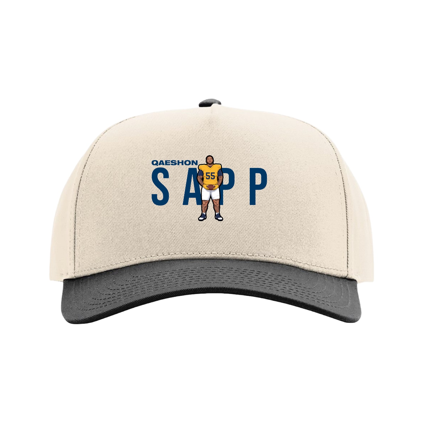 Full Fabric Five-Panel Champ Cap — Player Name in Cream/Black