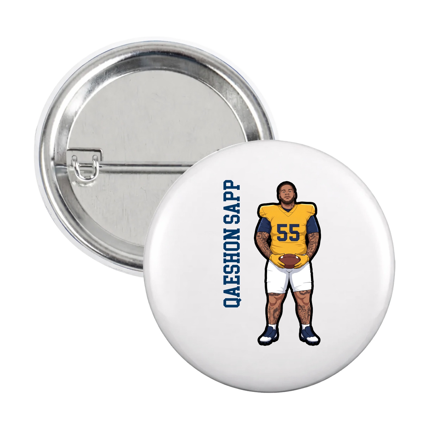 Game Day Button — Name Vertical in White