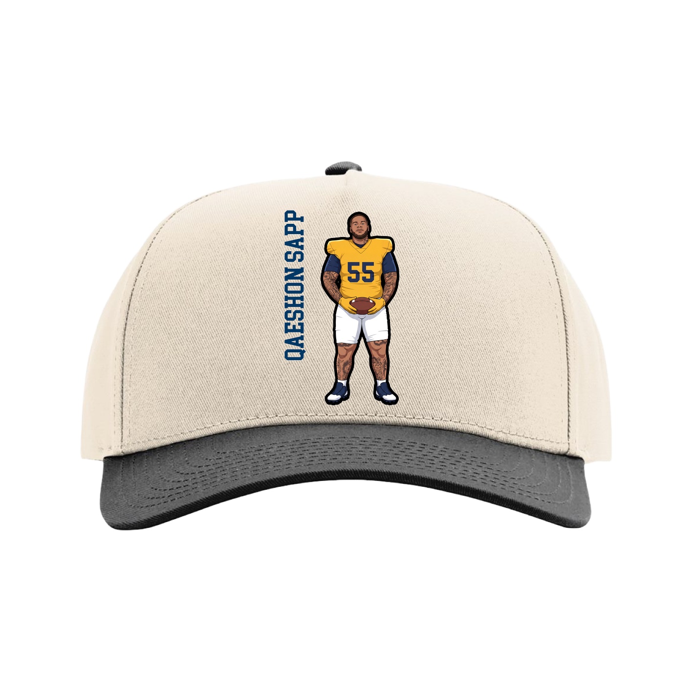 Full Fabric Five-Panel Champ Cap — Name Vertical in Cream/Black