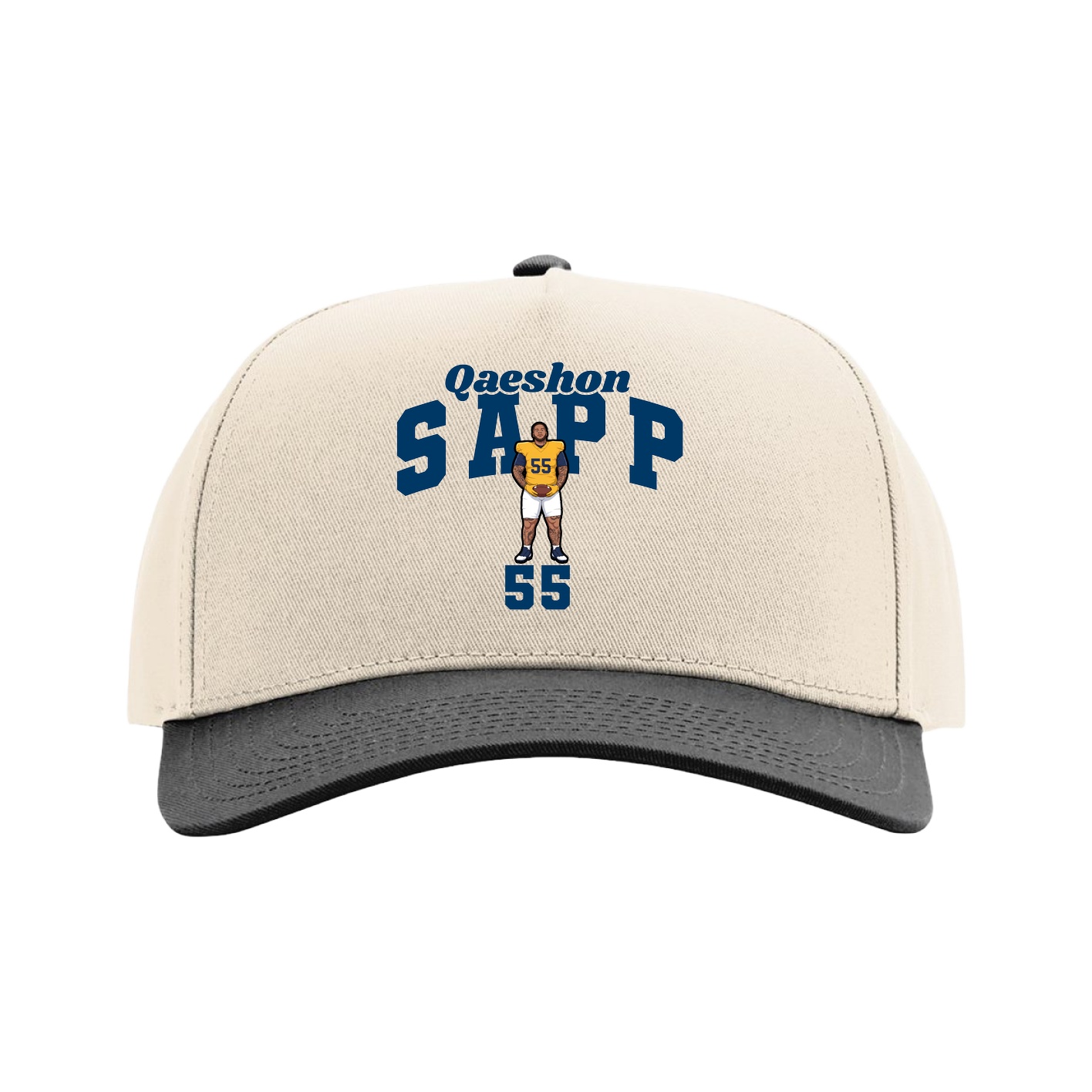 Full Fabric Five-Panel Champ Cap — Signature Arch in Cream/Black