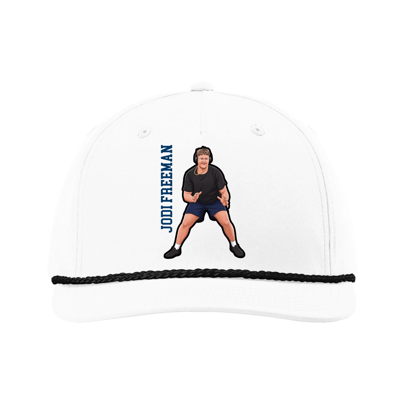 Five-Panel Classic Rope Cap — Name Vertical in White