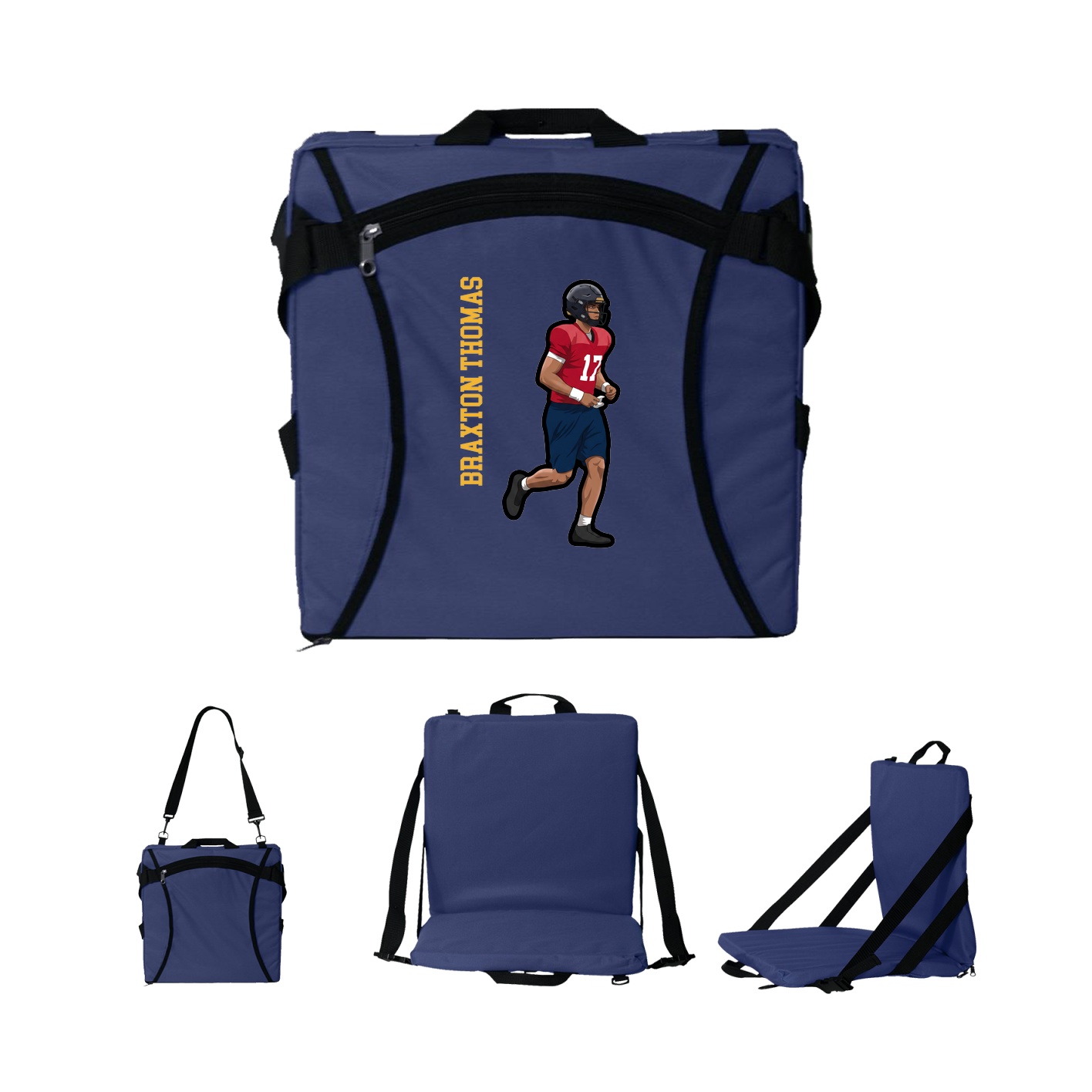 Folding Stadium Seat — Name Vertical in Navy