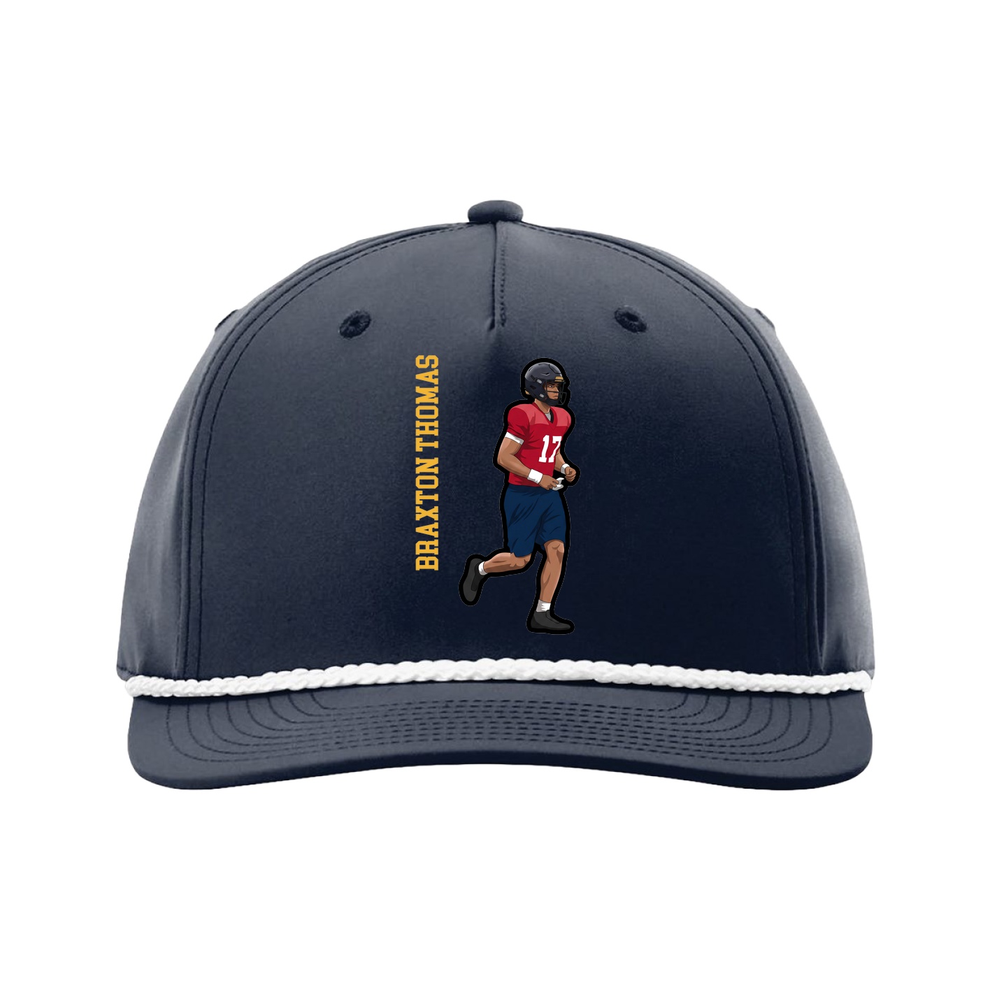 Five-Panel Classic Rope Cap — Name Vertical in Navy
