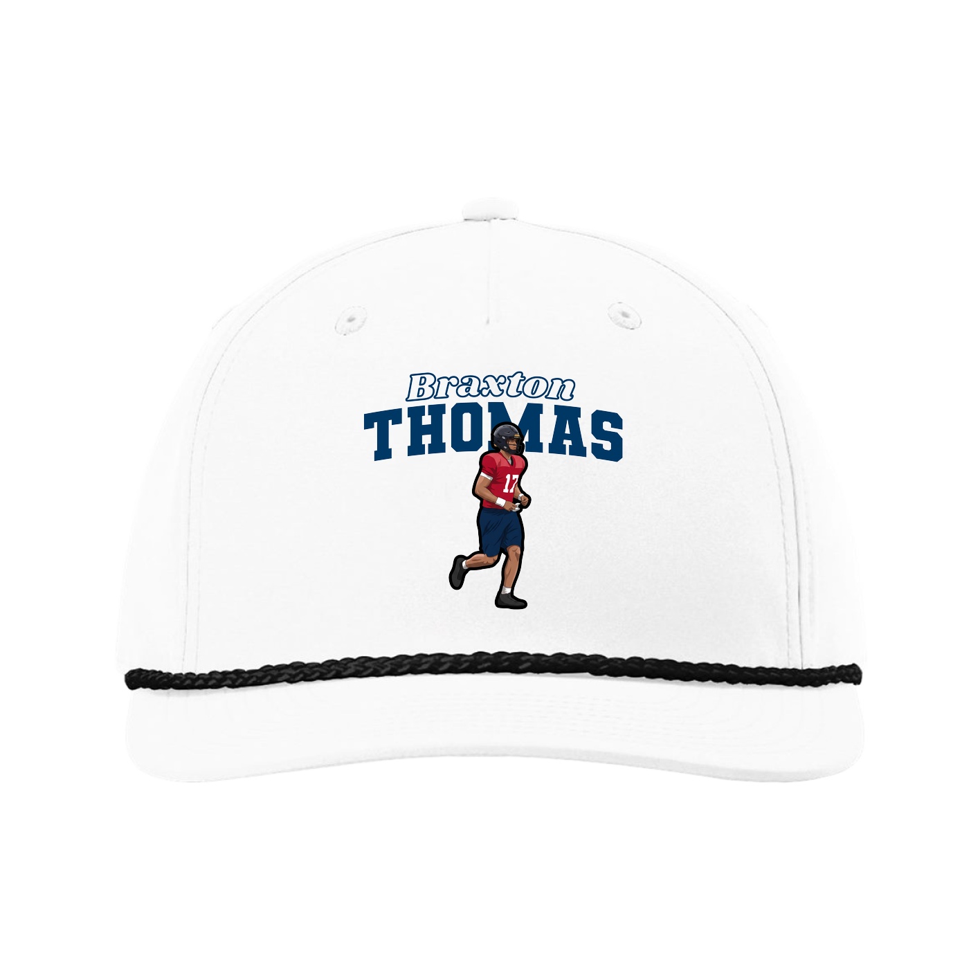 Five-Panel Classic Rope Cap — Name Arch in White
