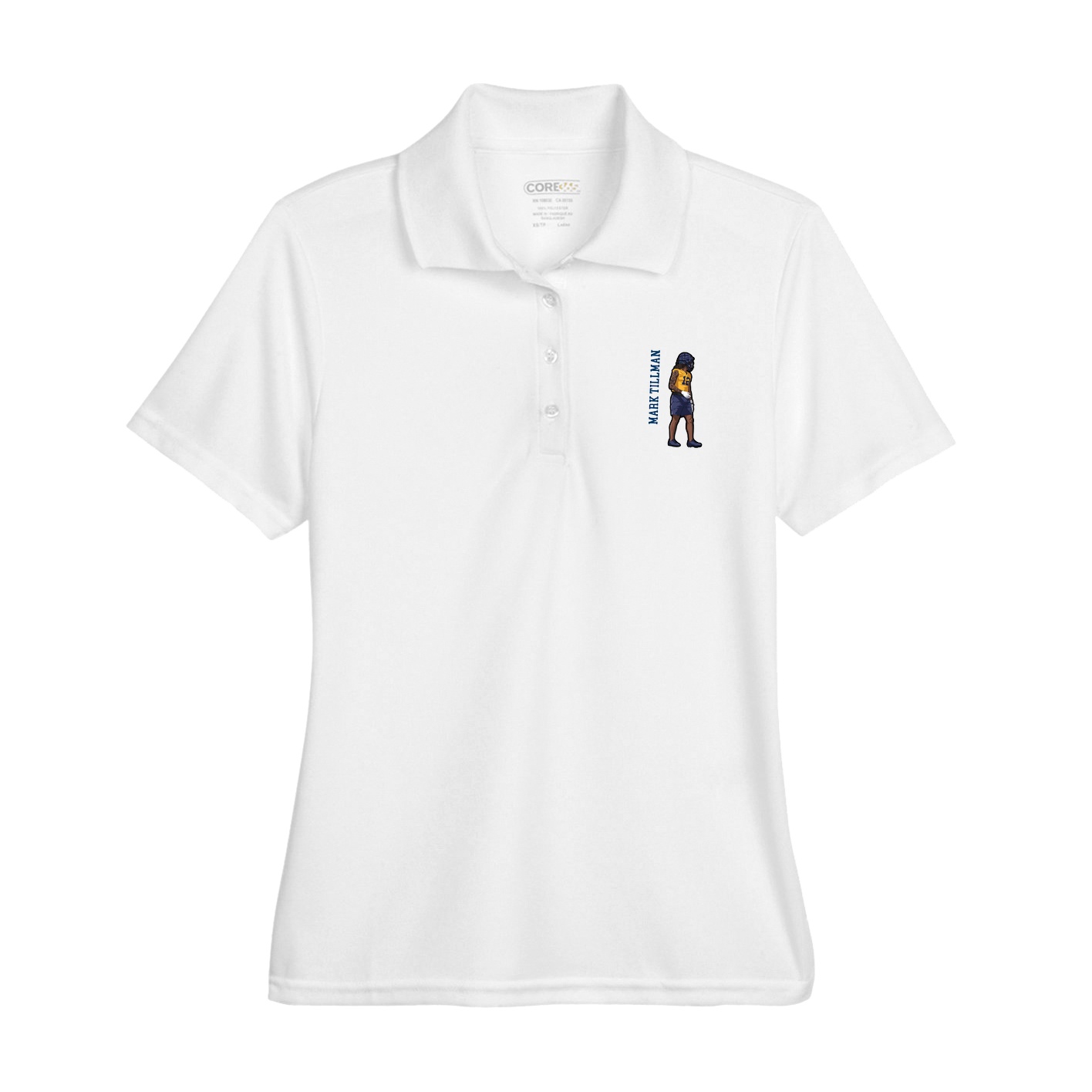 Womens Performance Polo — Name Vertical in White
